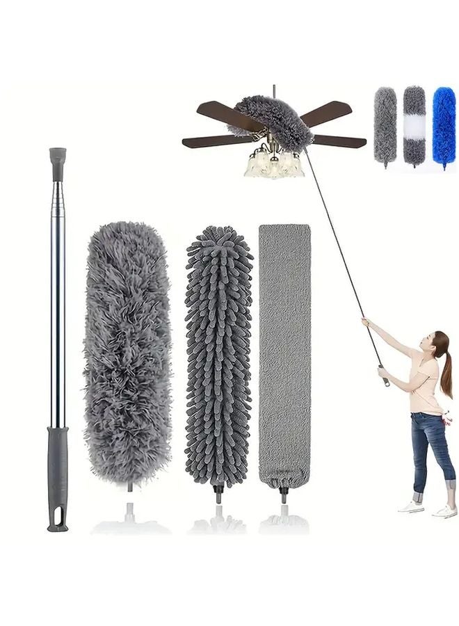 Gray 4 Piece Microfiber Duster Set With Telescopic Rod For High Ceilings And Fans - Image 2